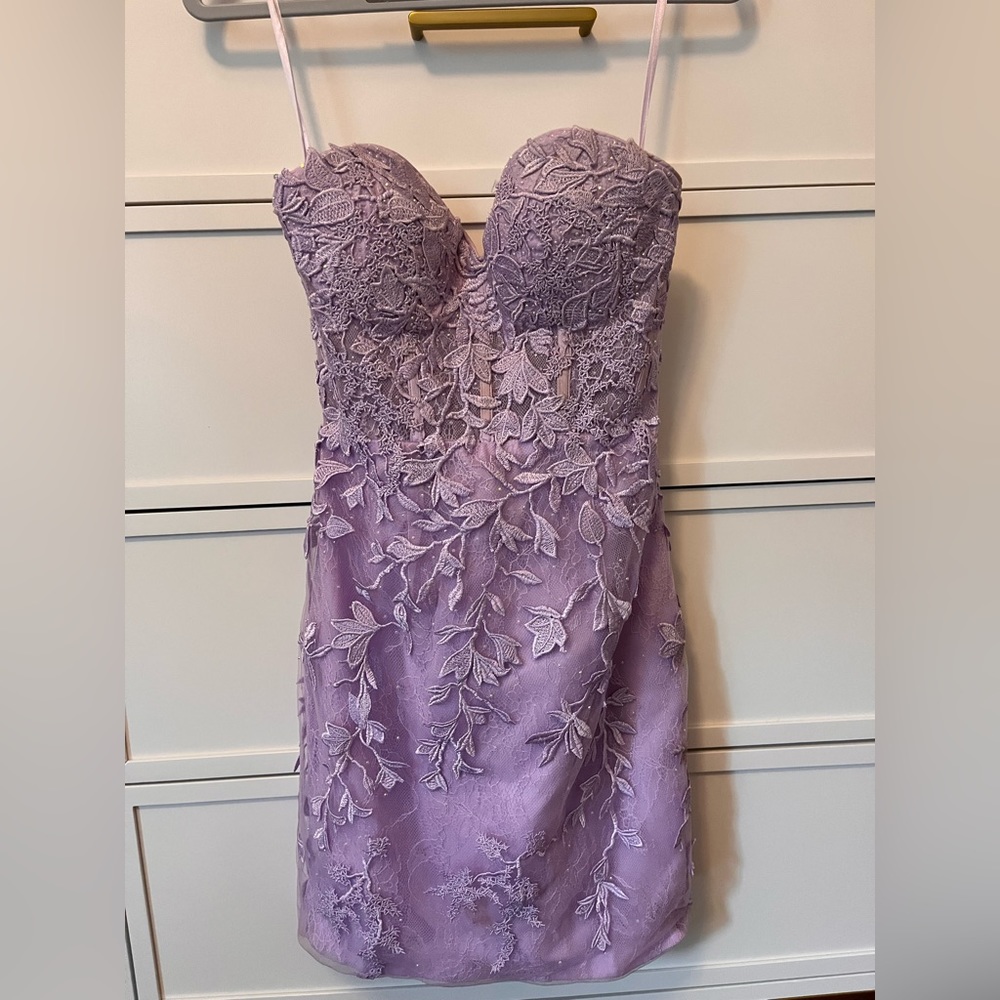 purple corset back mini dress